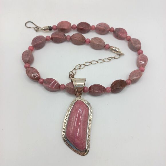 Jay King DTR Sterling Silver Purple Rhodonite Beads Necklace Large Pendant - Picture 4 of 10